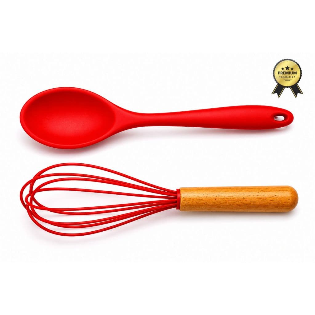 KIT UTENSÍLIOS DE COZINHA COLHER DE SERVIR + BATEDOR DE CLARAS  DE SILICONE BOLO