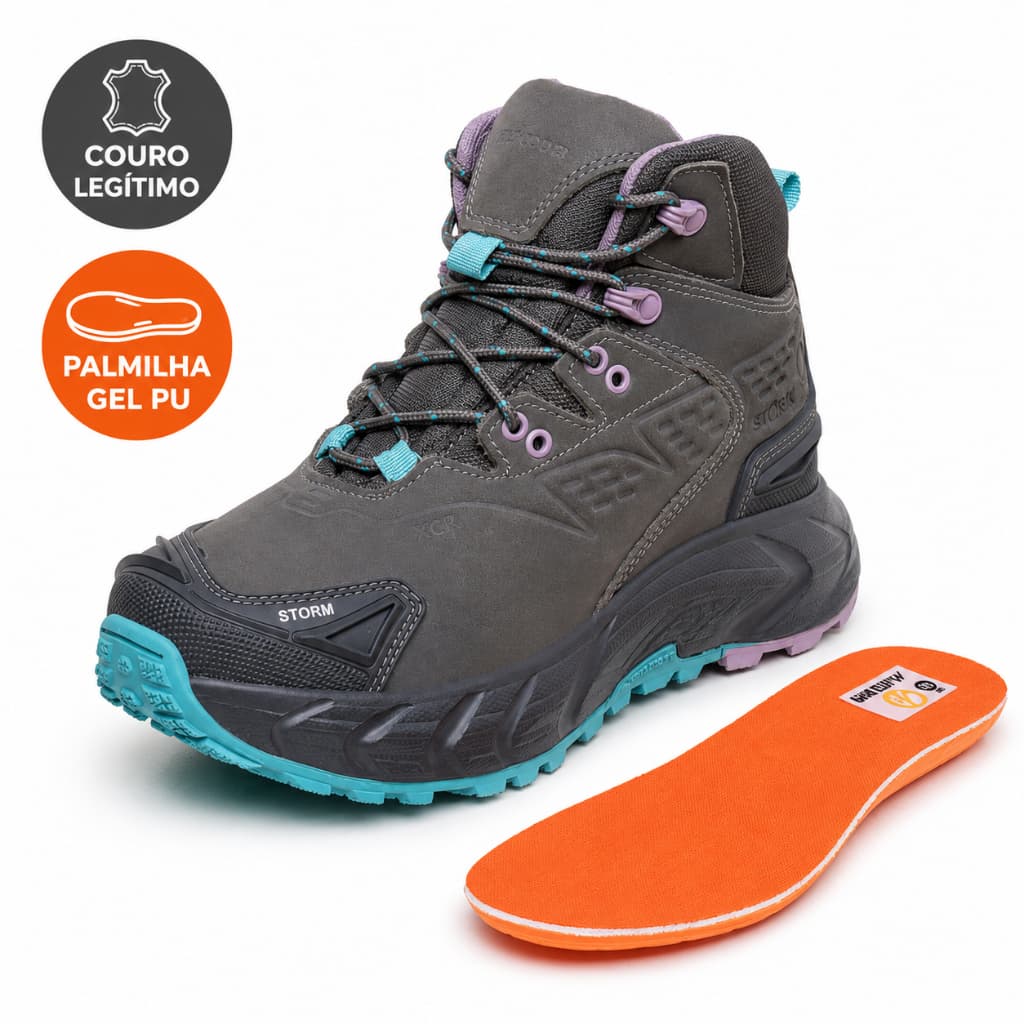 Tênis Bota Feminina Adventure Trilha Cano Médio Conforto Couro Legítimo Solado Eva Leve Palmilha Gel