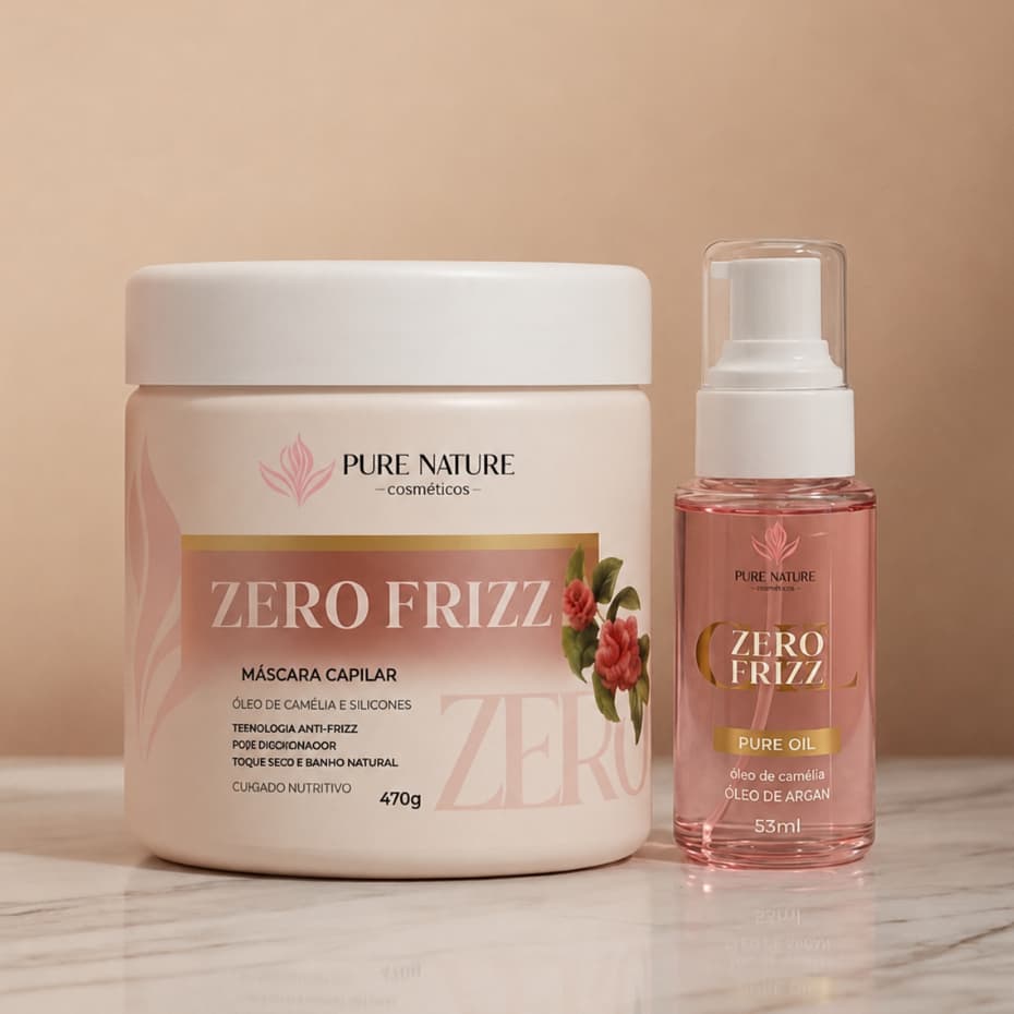 Kit Óleo Capilar Zero Frizz + Máscara de Hidratação Com Óleo de Camélia Brilho Intenso Pure Nature