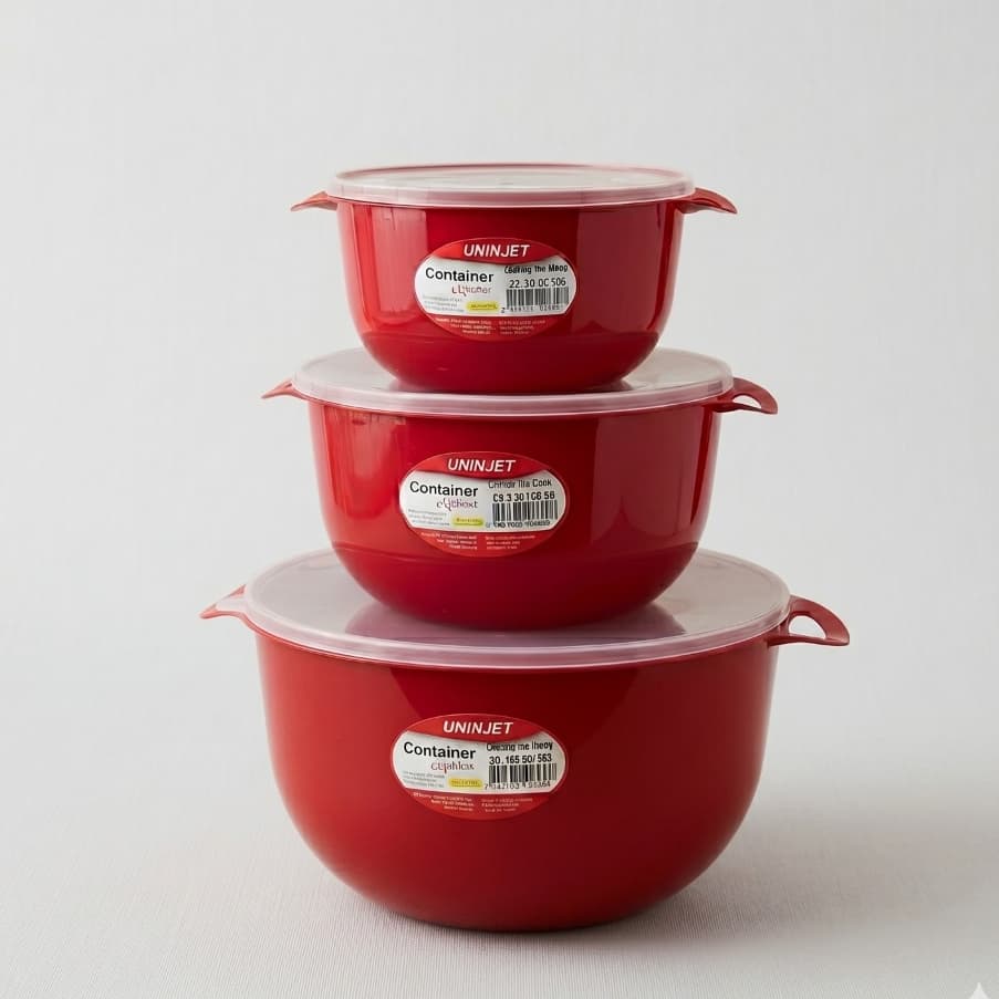 Kit com 3 Potes Redondos Com Tampa Transparente - Vermelho