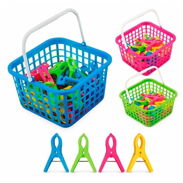 Kit Cesta Com 24 Pregadores De Roupas coloridos Prendedor