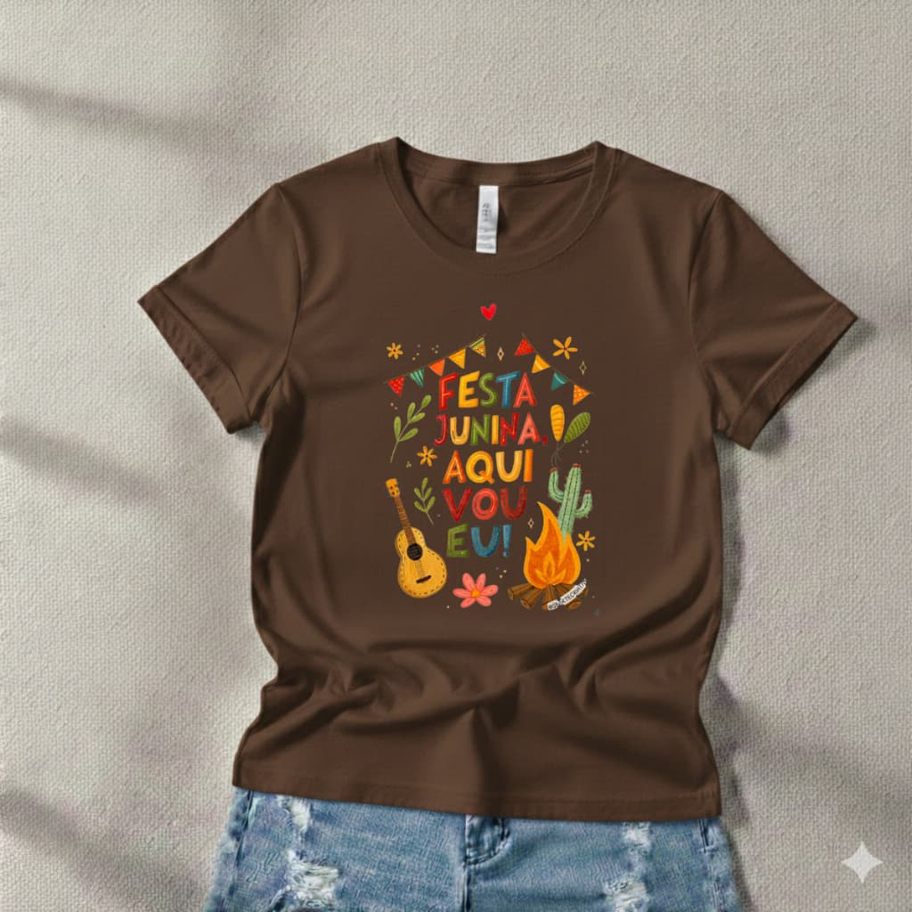 Camiseta Unissex Estampada Festa Junina Aqui Vou Eu Caipira Peão São João Blusa 100% Algodão Premium Envio Rápido