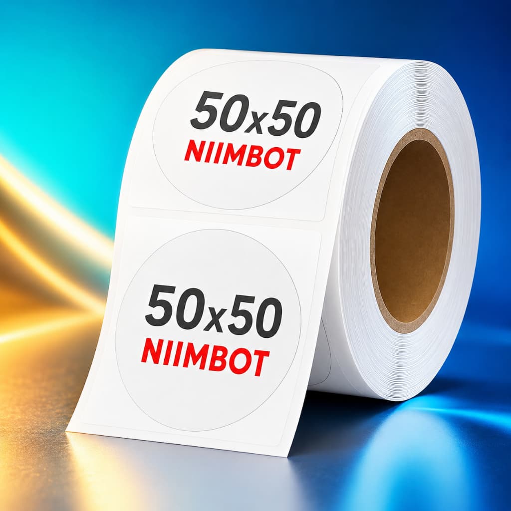 1 Rolo Etiqueta Redonda Niimbot 50x50mm Térmica Adesiva Branca Para B1 B21 B3S Impressora QR Loja Casa