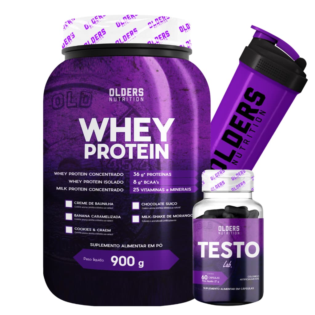 Combo Whey + Testo Olders: Ganhe Massa, Força e Performance com Coqueteleira Grátis