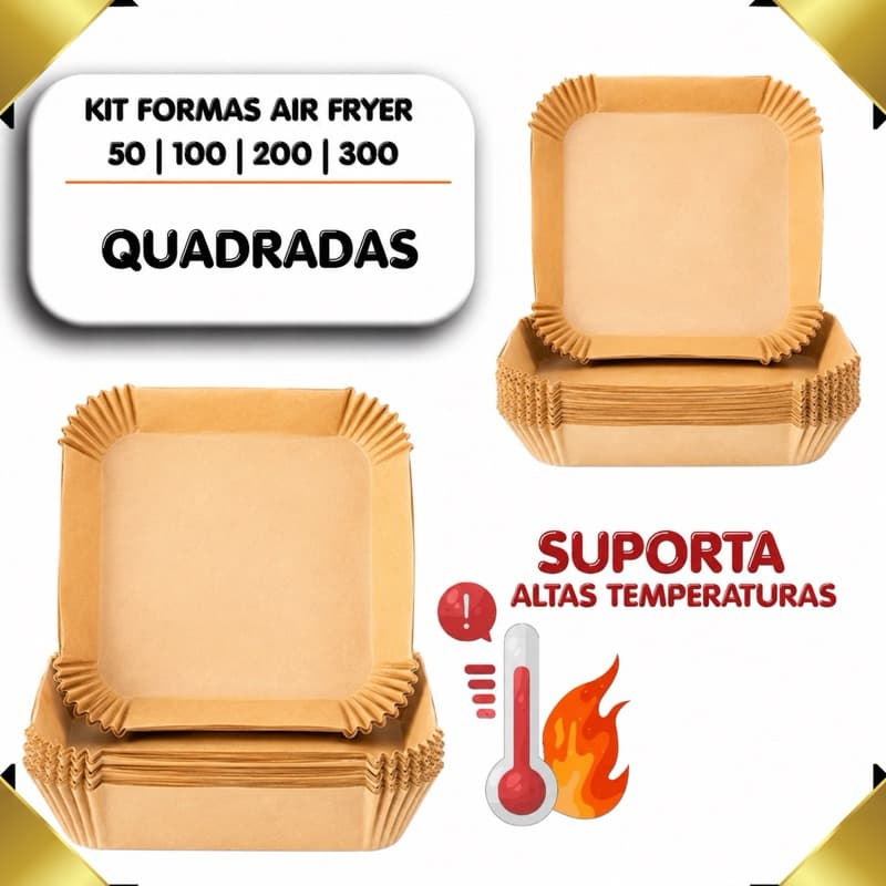 Kit Formas Quadradas Descartável 50 a 300 Para Airfryer Antiaderente Não Suja Cozinha Fritadedira