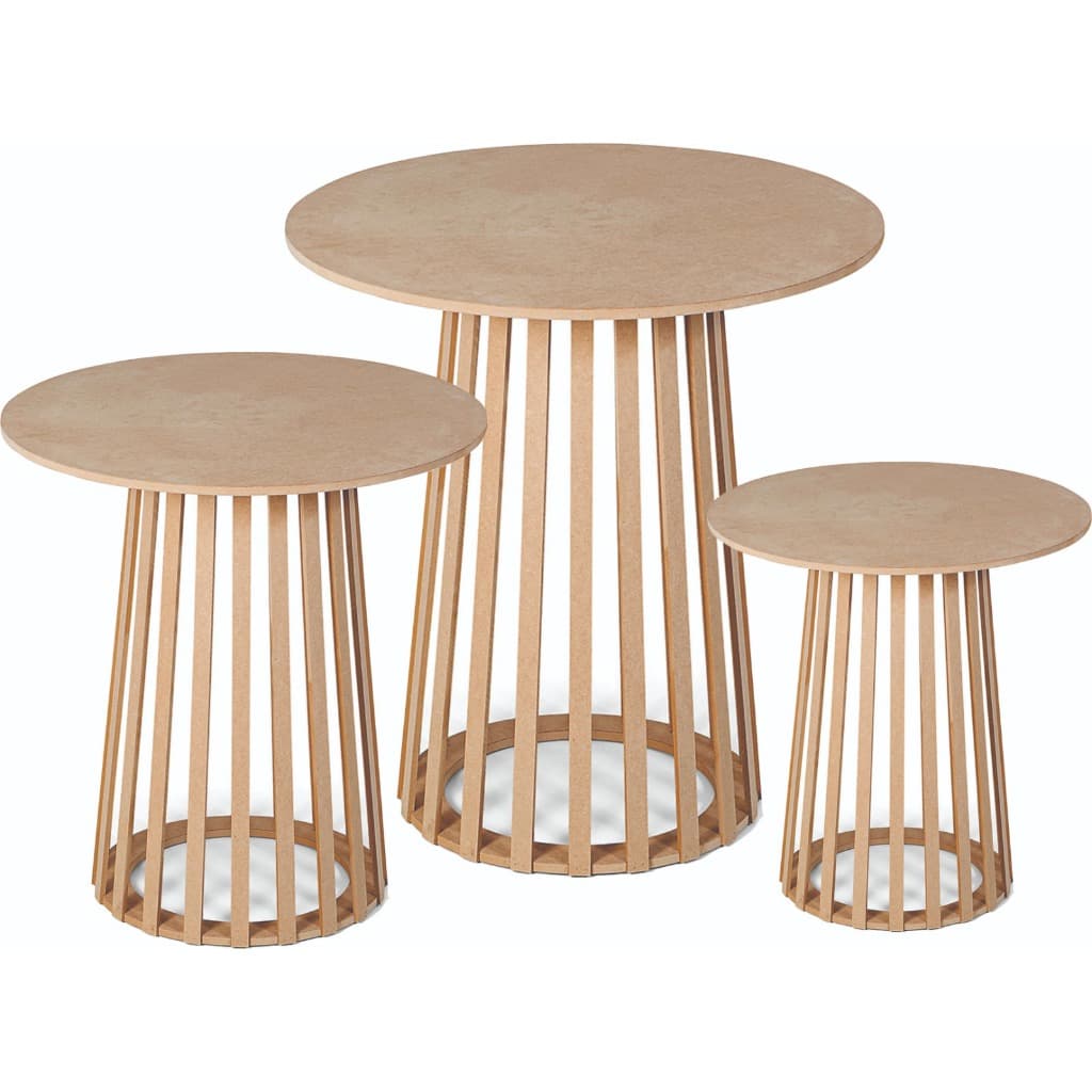 Trio De Mesas Cone Ripada Madeira Mdf