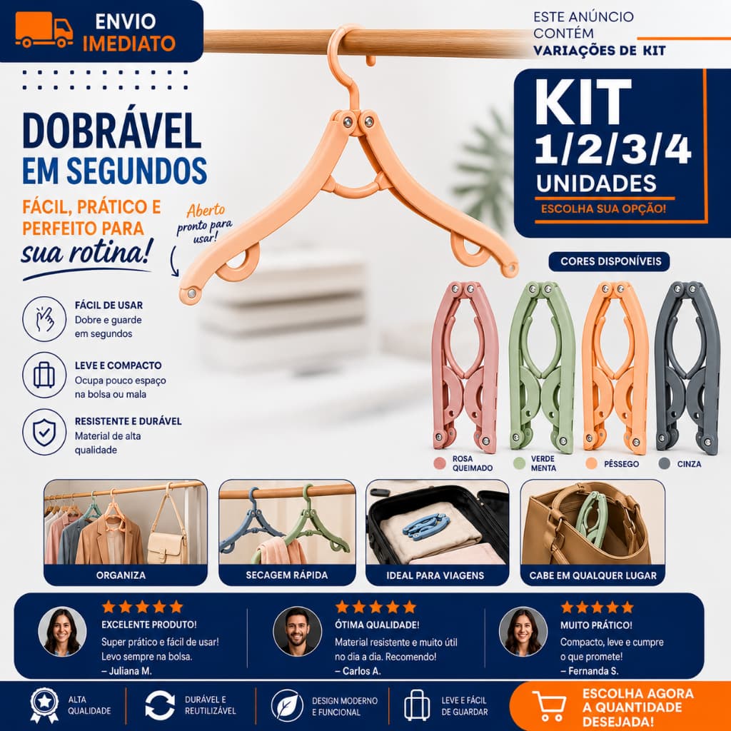 Cabide Dobrável 42.5cm Multifuncional 1/2/3/4 Portátil Resistente Compacto Ideal P/ Viagens Lavanderia Organização