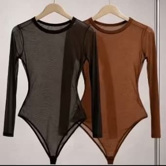 Body Feminino Manga Longa Tule Transparente