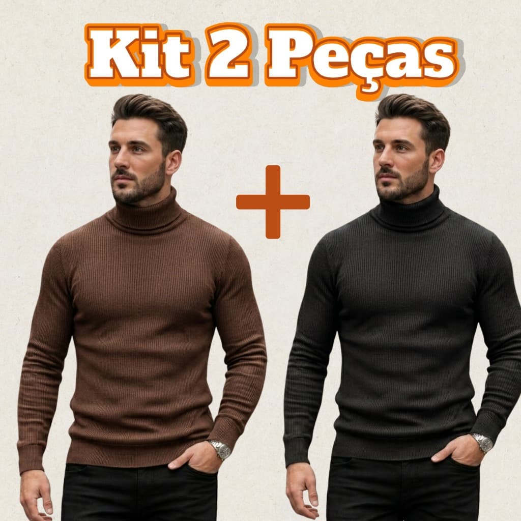 Kit 2 Cacharrel Masculina Ribana Canelada Gola Alta Manga Longa Inverno Elegante