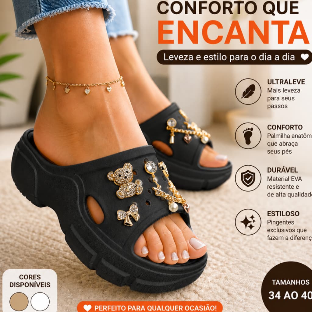 Chinelo Tamanco Feminino Plataforma EVA Nuvem com Acessórios - Leve e Macio