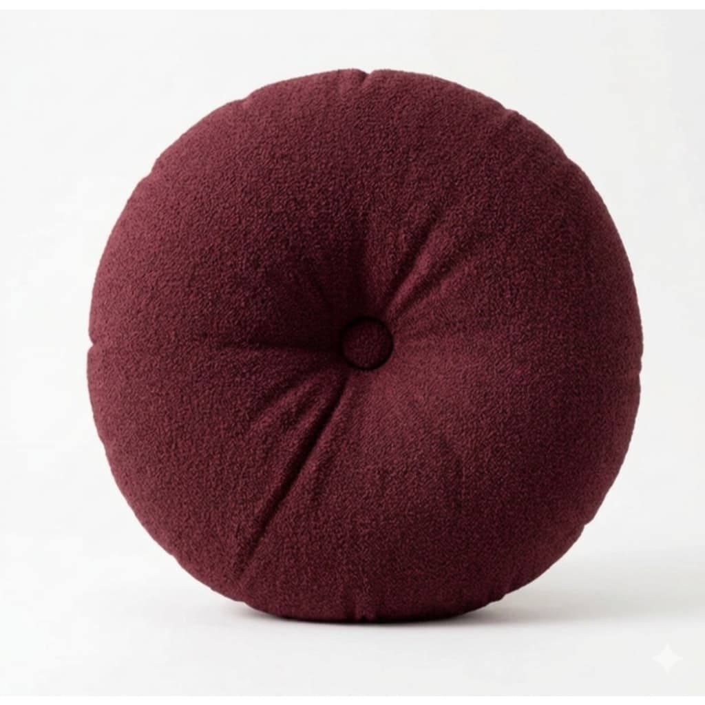 Almofada cheia Redonda em Bouclê Bordô Marsala 45x45 Decoração Premium