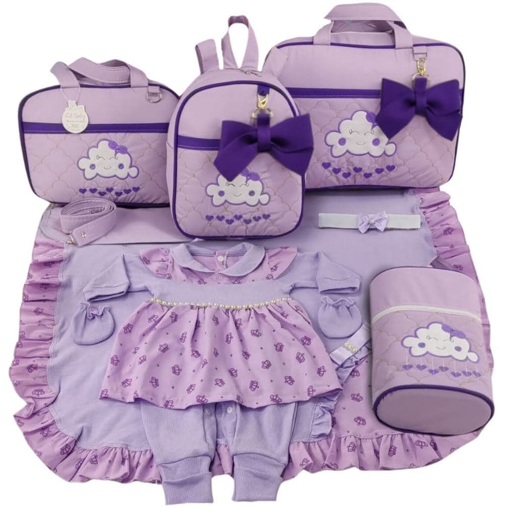 Kit Bolsa Maternidade 5 P Nuvem + Saida Maternidade Menina Kit Completo