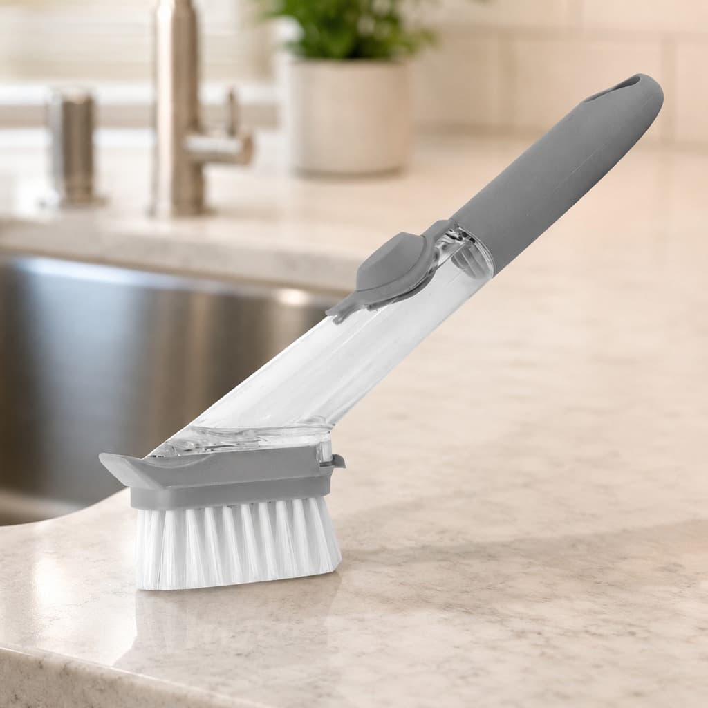 Escova Multiuso Dispenser Detergente Limpeza Louças Pias Azulejos Clean Tech Prática Higiene Cerdas