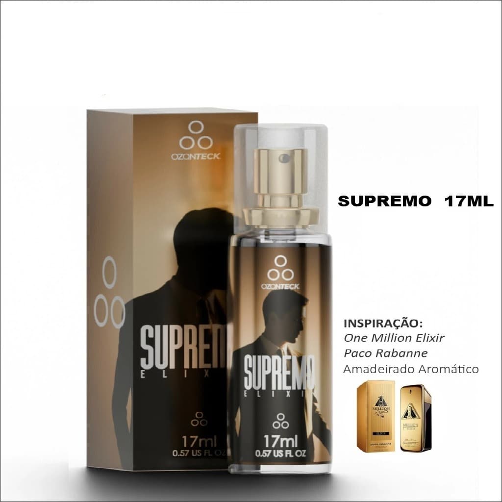 Perfume Masculino Supremo Elixir/ Perfume Ozonteck 17Ml/Alta fixação/Família Olfativa Amadeirado Marcante e  Sofisticado