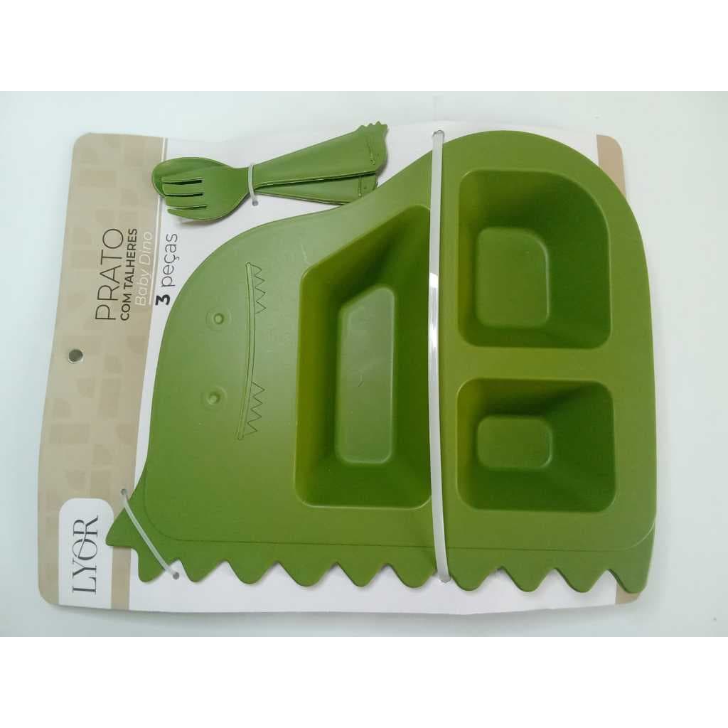 Kit Prato Infantil com Talheres, 3 Peças em Bambu Prato Divisório Colher e Garfo para Alimentação Divertida e Segura