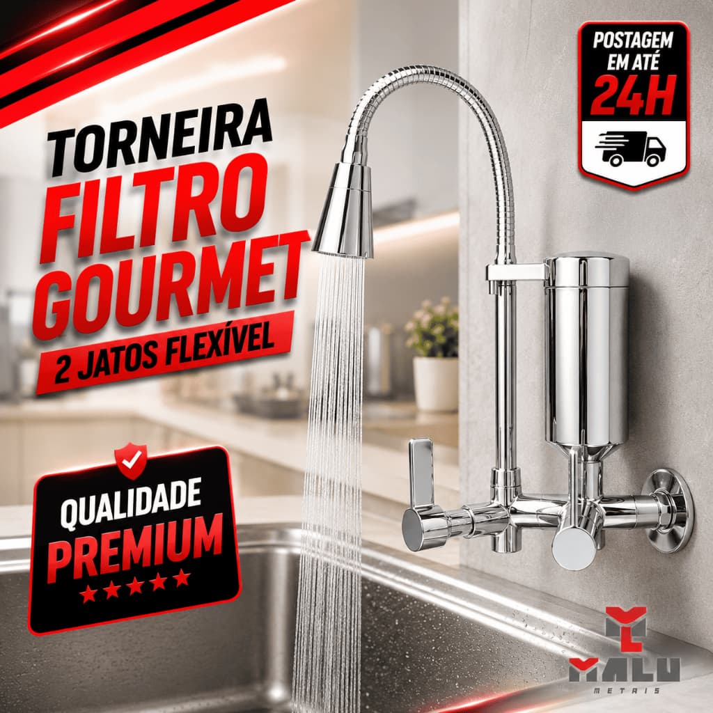 Torneira Gourmet Cozinha Com Filtro Parede Pia ABS Dois Jatos Flexível 1/4 de Volta - 1053