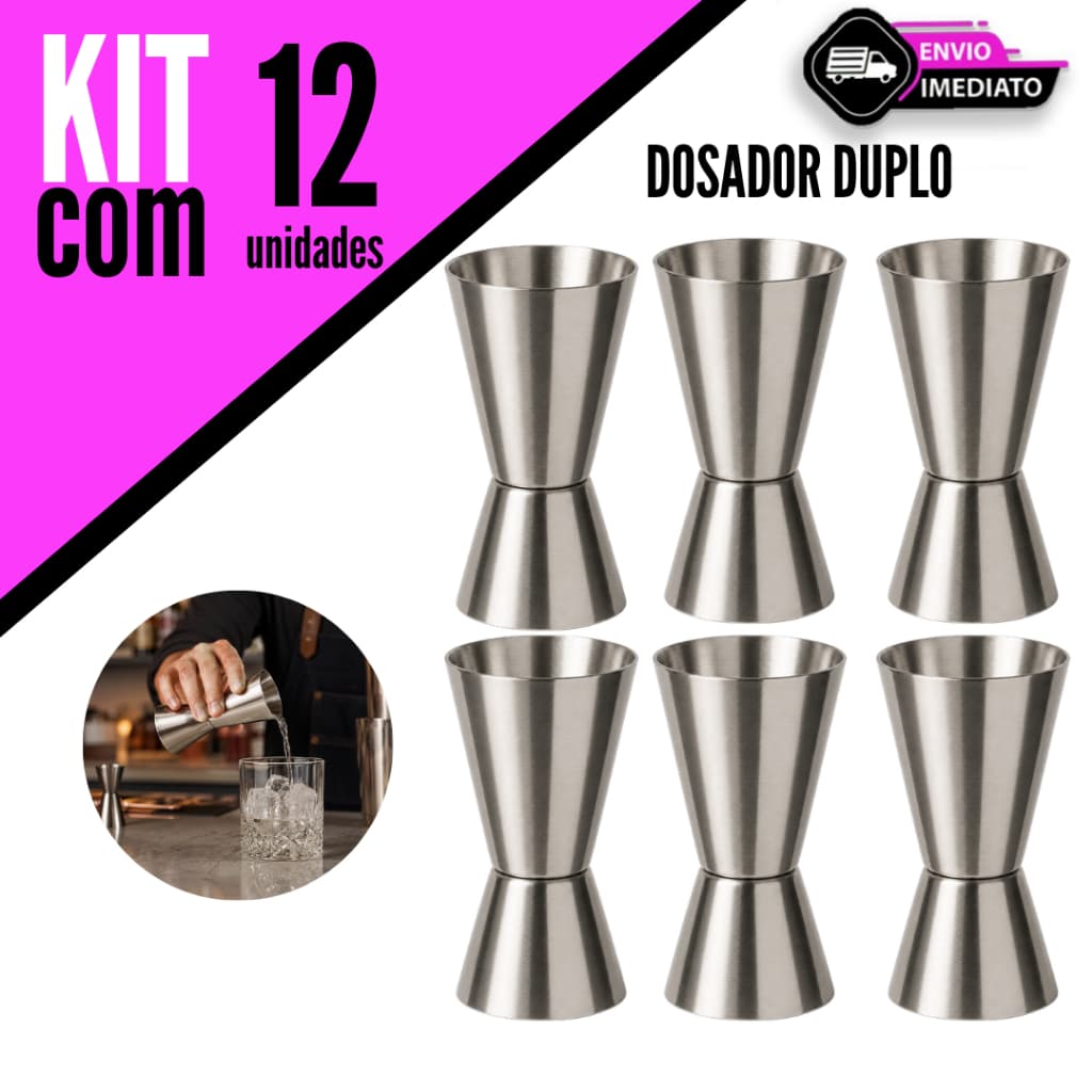 Kit 12/10/08/06 Unidades Dosador Duplo 25/50ml Aço Inox Para Drinks Bebidas Medidor Bartender Bar