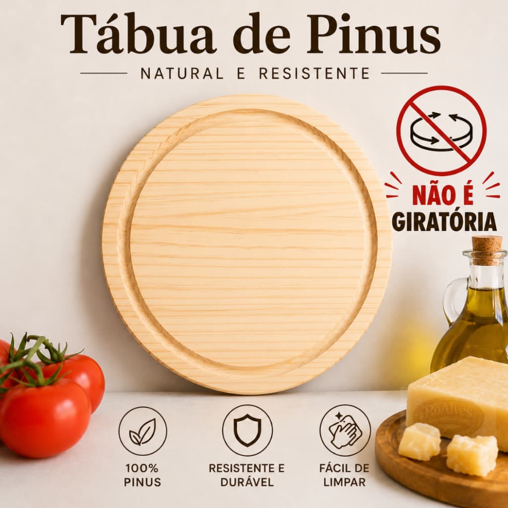 Tábua de Madeira Redonda 30 cm para Pizza Frios Carnes Petiscos Hamburguer