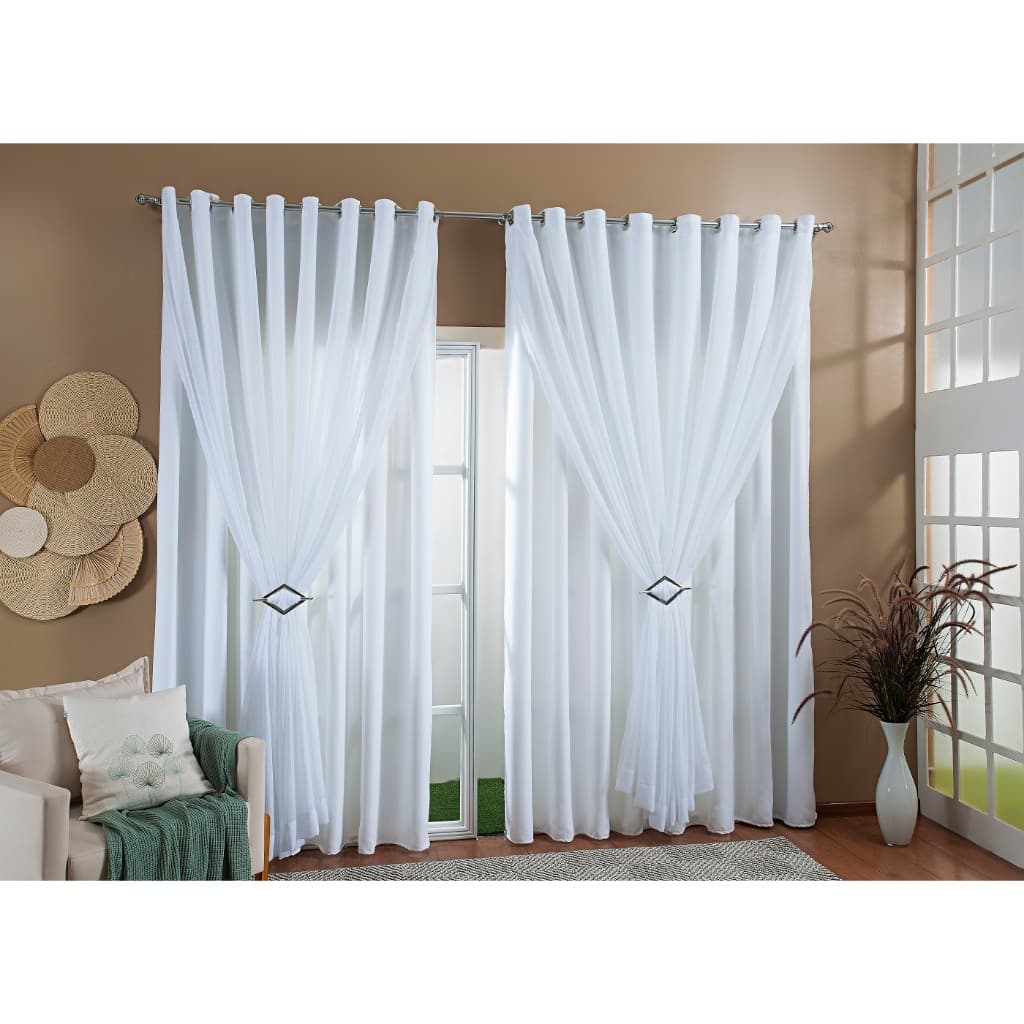 Cortina Luxo Voil Gaze De Linho Forro Microfibra 6,00x2,80 Sala E Quarto