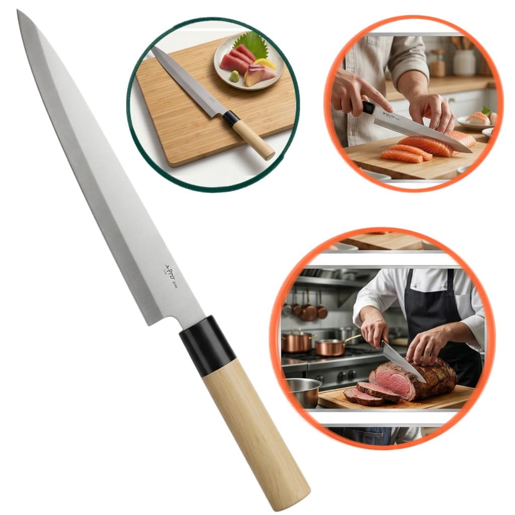 Faca Yanagui Sashimi 8 Peixes Sushi Sashimi Legumes Filetar Culinário Japonesa Oriental 34 cm