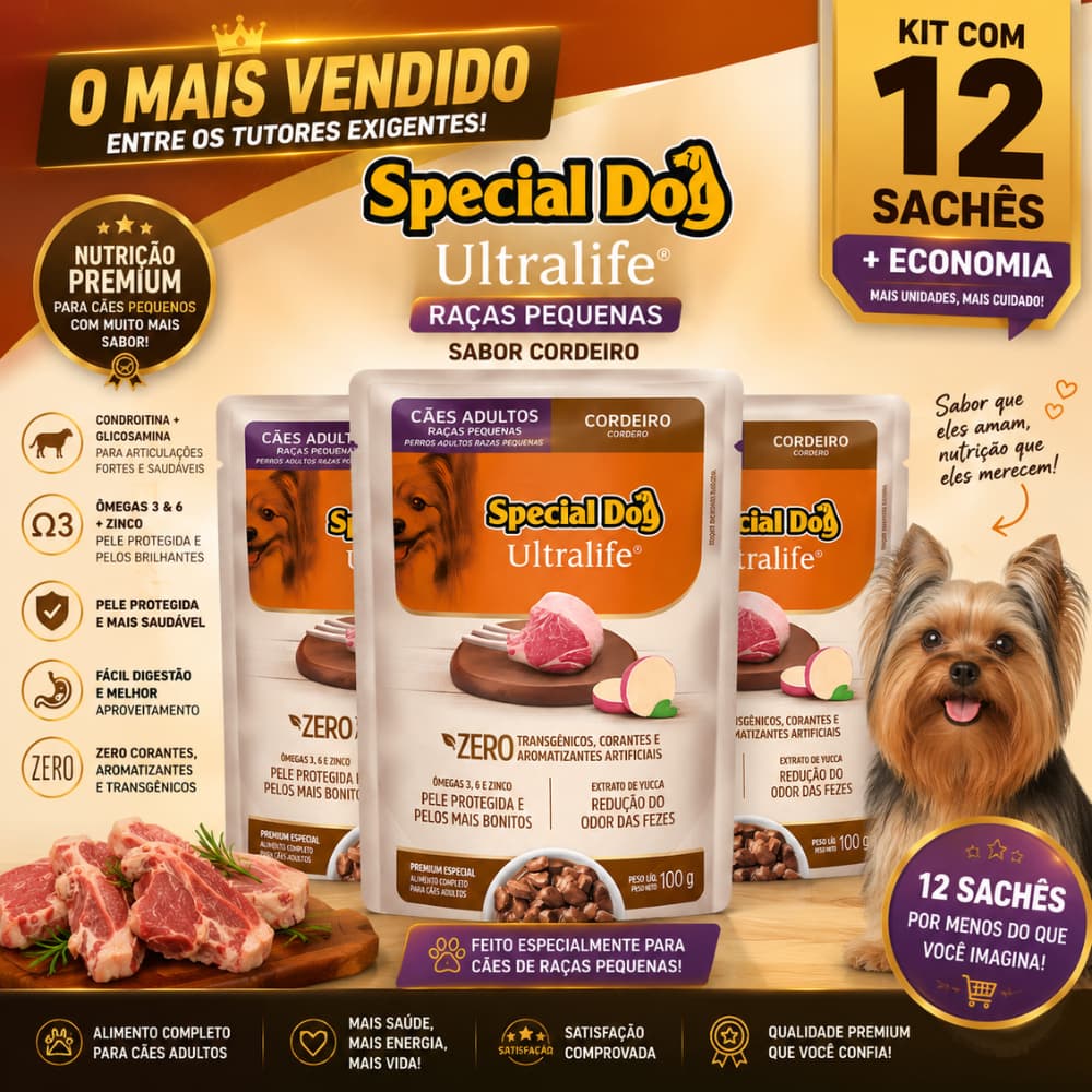Sachê Ração Úmida Cachorro Raças Pequenas Special Dog Cordeiro 100g Adulto Petisco Cão