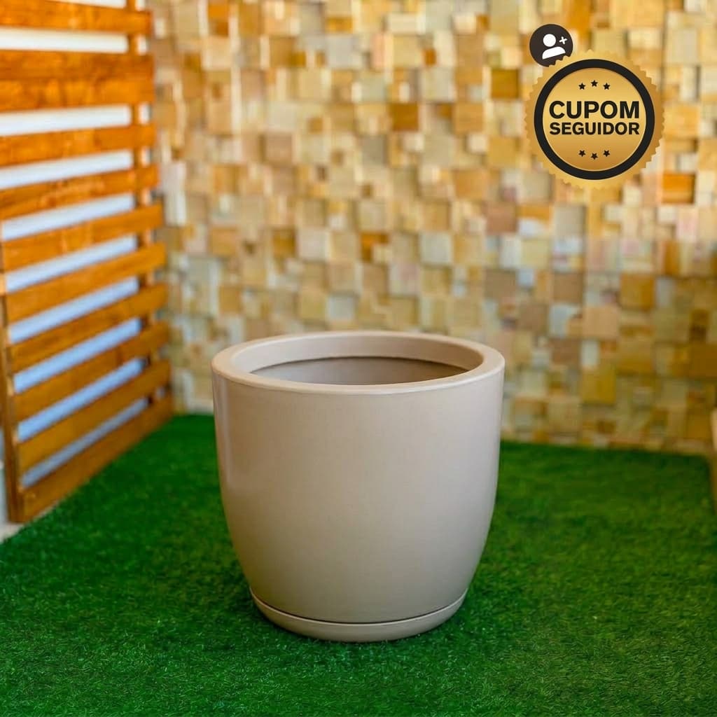 Vaso para Plantas Decorativo Bojo Redondo Liso M em Polietileno com Prato Coletor