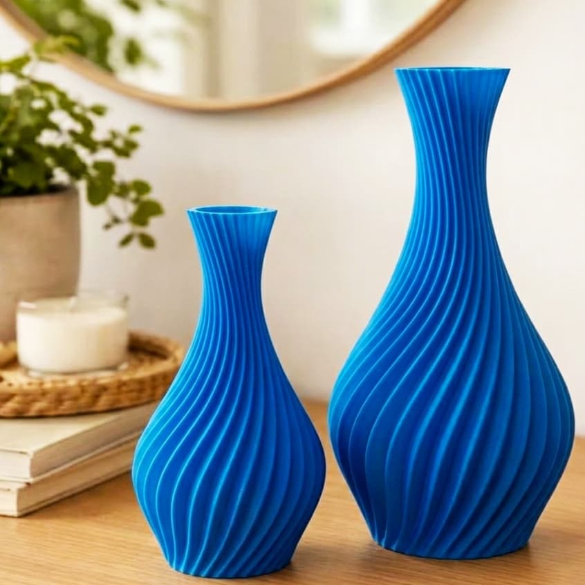 Kit 2 Vasos Decorativos Moderno Espiral 3D Luxo Elegante Ambiente Casa Sala Mesa Cozinha Escritório
