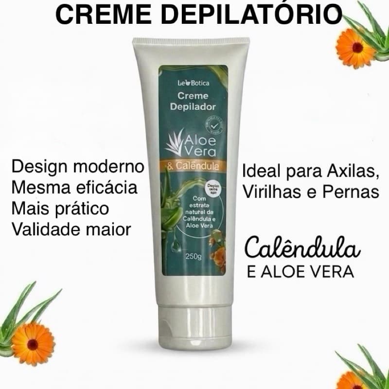 Creme Depilatório - Depilação sem Dor - Depilador com Aloe Vera e Calendula 250g