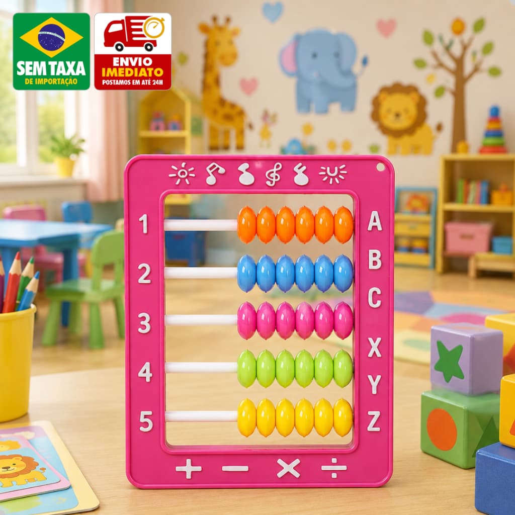 Mini Ábaco Infantil Educativo Pequeno com Operações Matemáticas Letras e Contas Coloridas 7x9cm