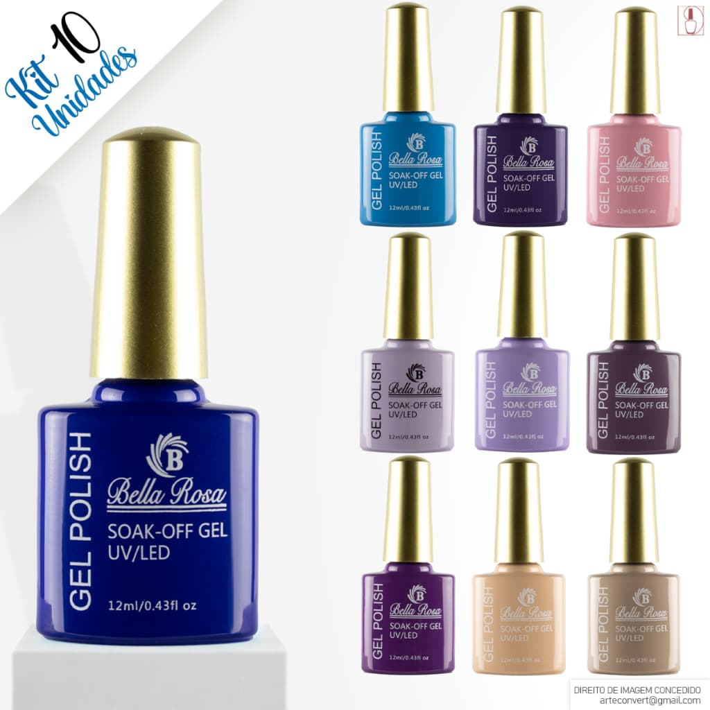 Kit 10 Esmaltes em Gel Bella Rosa 12ml Coleções Variedades Manicure p/ Unha em Gel