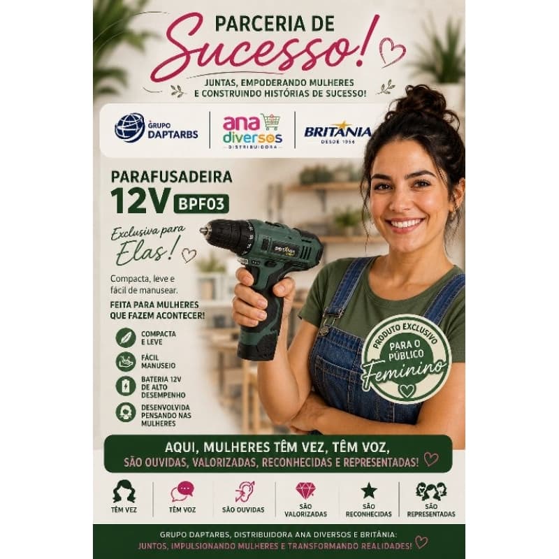 🌈🇮🇱✡🇧🇷 PARAFUSADEIRA SEM IMPACTO BRITÂNIA HOBBY  ( BPF03) 12V CARREGADOR BIVOLT.