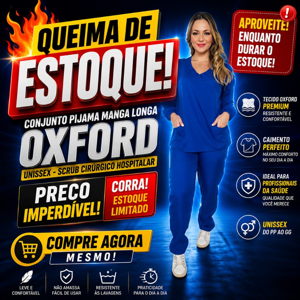 Conjunto Pijama Manga Longa Oxford Unissesx - Scrub Cirúrgico Hospitalar
