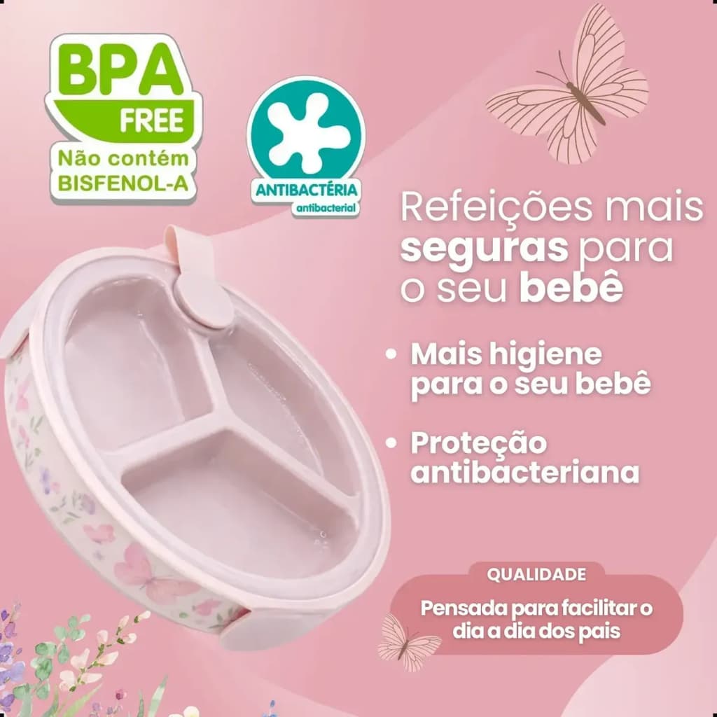 PRATO TÉRMICO PARA ALIMENTAÇÃO DE BEBES COM TRES  DIVISÓRIAS E VENTOSA PLASUTIL