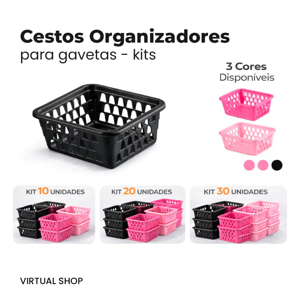 Kit Organizadores de Gaveta Multiuso – 10, 20 ou 30 Cestos