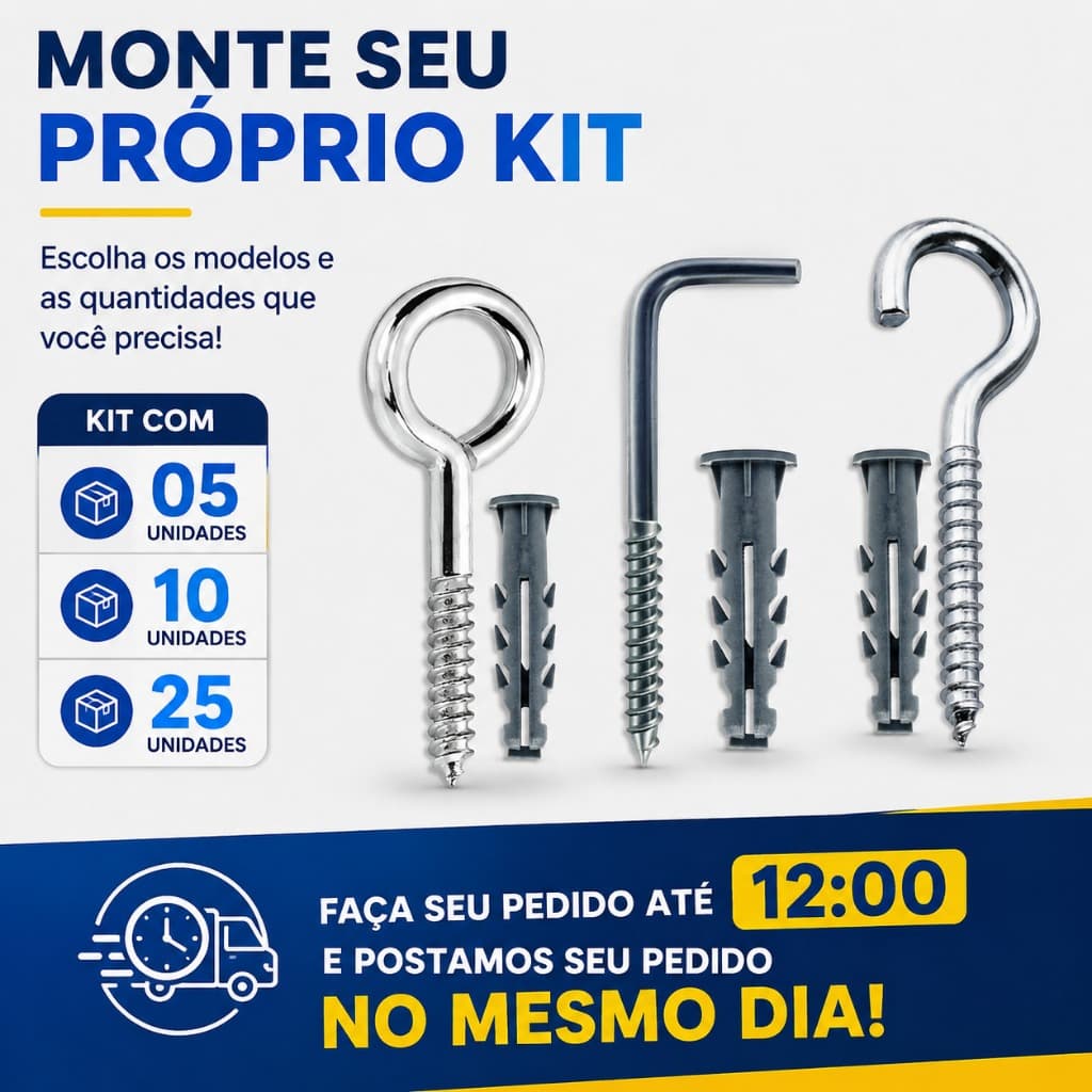 Kit Pitão com Bucha Escápula com Bucha Gancho com bucha Kit 05 10 25  Gancho Aberto Fechado Zincado com Bucha Fixação