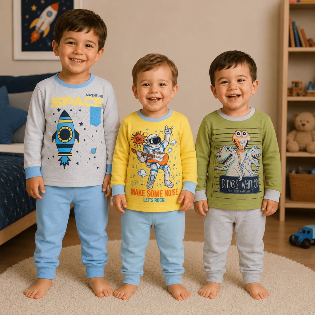 Pijama Infantil Menino Inverno 100% Algodão Manga Longa Tamanho 1 ao 4 | Roupa de Dormir Confortável