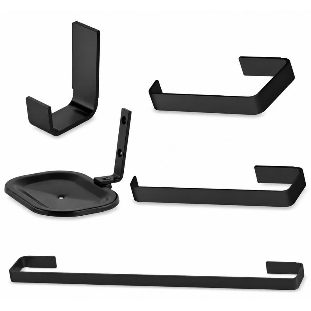 Kit Banheiro Preto Fosco 5 Peças Luxo Completo Porta Toalhas Saboneteira Cabideiro Design Moderno
