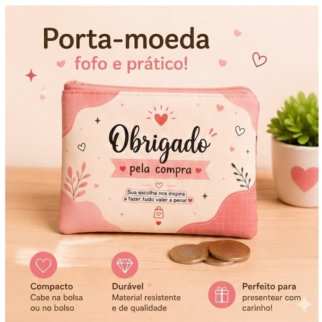 Porta Moedas Personalizado Obrigado Pela Compra Gratidão Cliente Porta Cartões e Chaves Brinde para Clientes