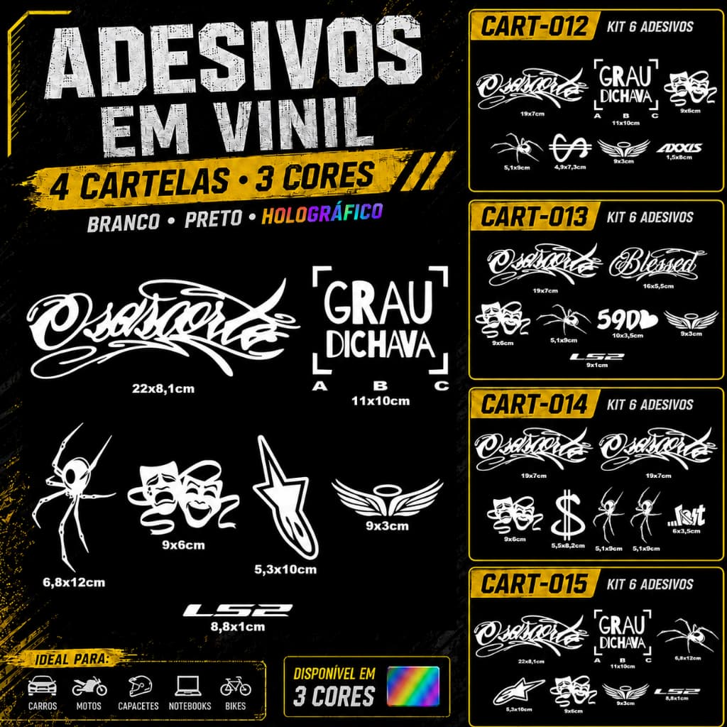 Cartela Adesivos Grau Dichava Osascorte Aranha Anjo Chora Agora e Cifrão Bicicleta Bike Moto Carro