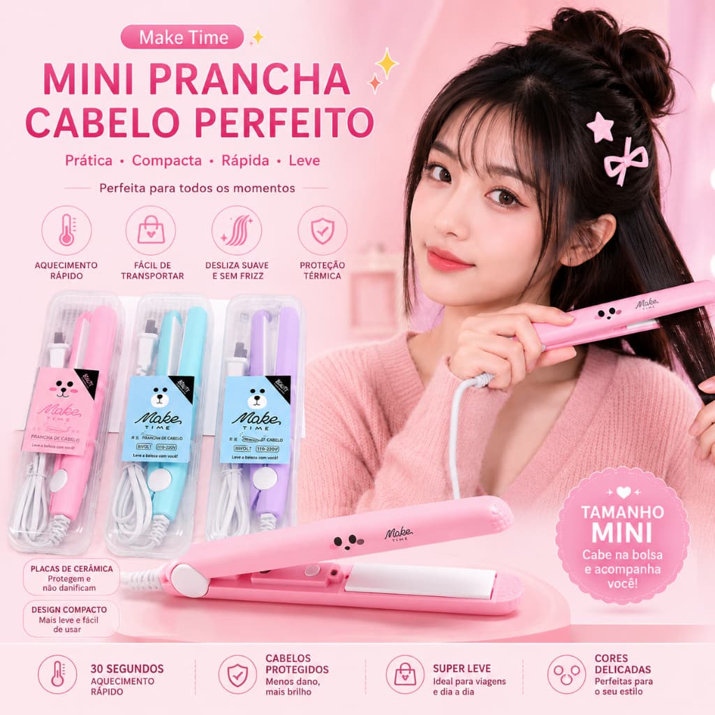 Mini Chapinha Prancha De Bolsa Portátil Cabelo Bivolt Estojo