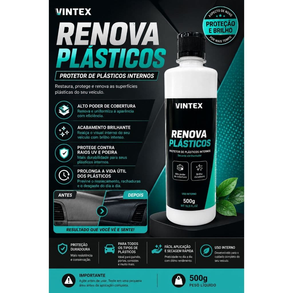 Vintex Renova Plásticos 500g Restaurador de Painel e Acabamentos Internos Automotivos