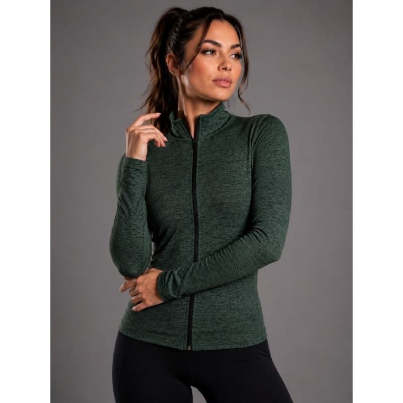 Jaqueta Fitness Feminina Dry Fit Gola Alta com Zíper – Academia, Caminhada e Dia a Dia.