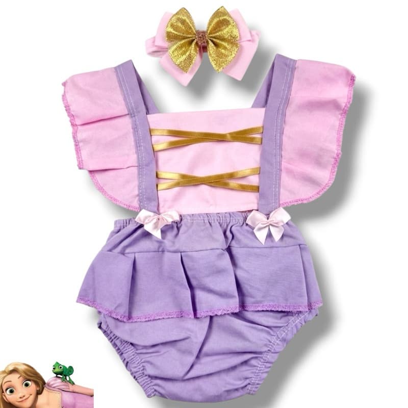 Romper body bebe princesas tema enrolados Mesversario Temático enrolados Mesversario + Laço