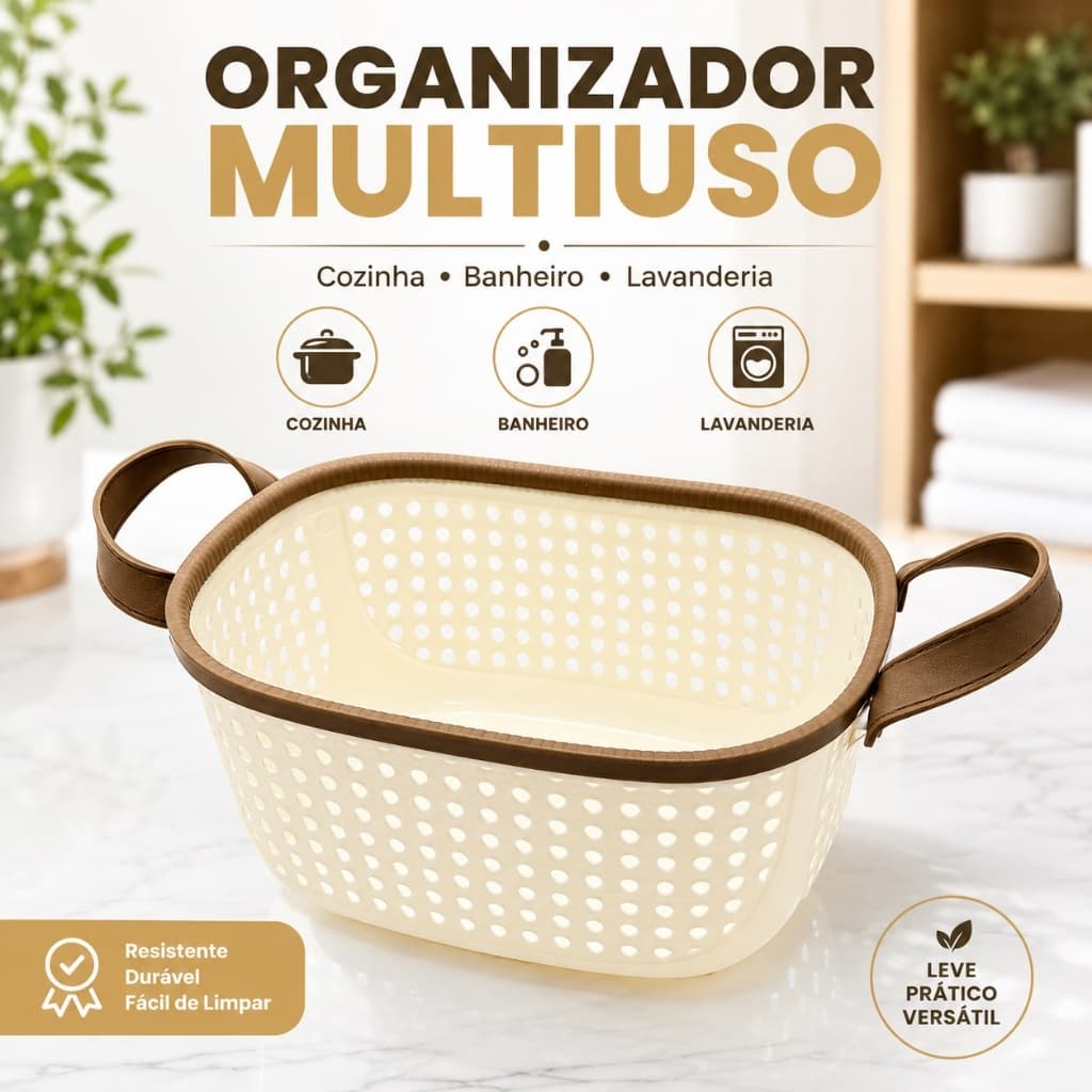 Cesta Organizadora Vazada Cesto Organizador Plástico Com Alça Organizador Multiuso 33cm Cozinha Banheiro