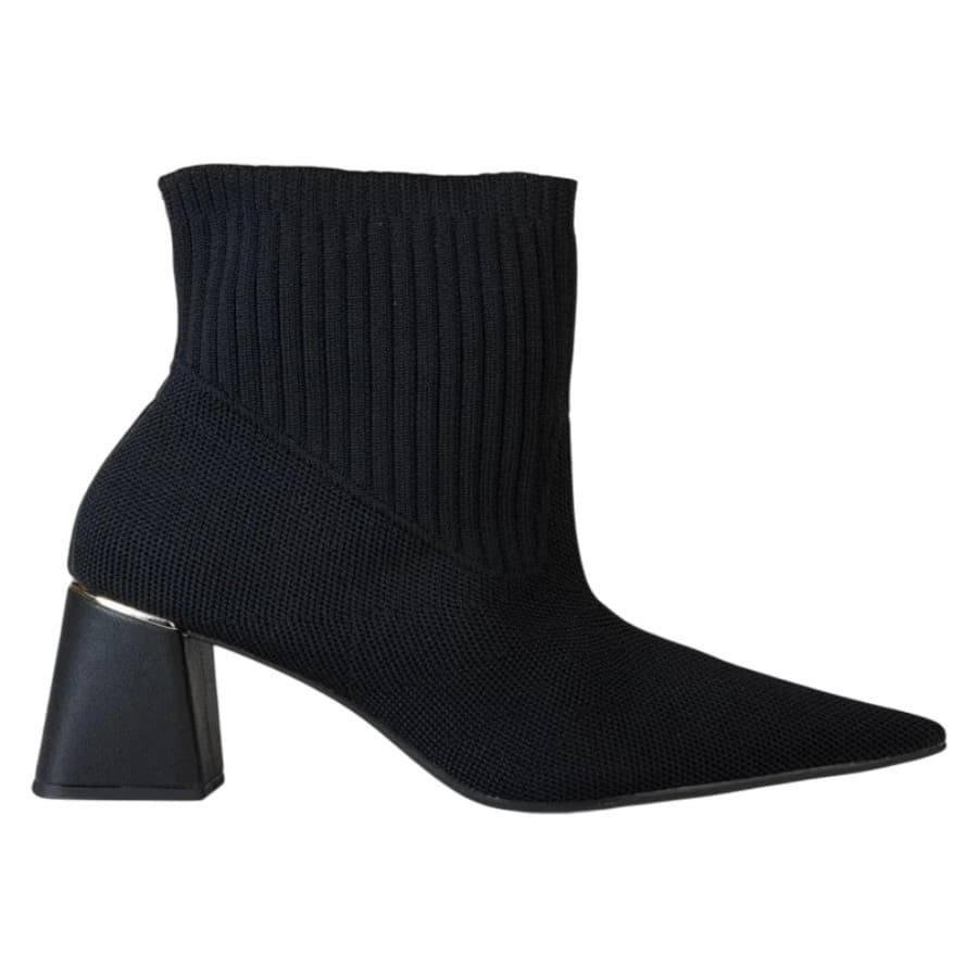 Bota Meia Feminina Bebecê Cano Curto Tricô Salto Bloco Geométrico Bico Fino Preta T7022