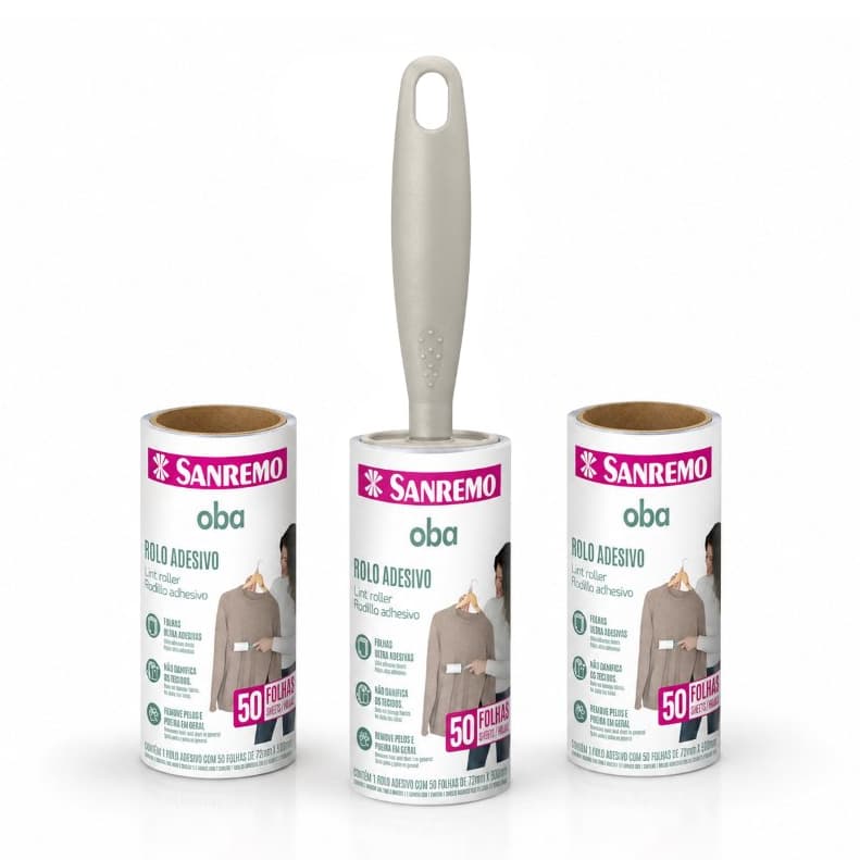 Kit Rolo Adesivo Tira Pelo Roupa Sofa Cama Leve 3 pague 2 Com 50 Folhas Cada Refil - Sanremo