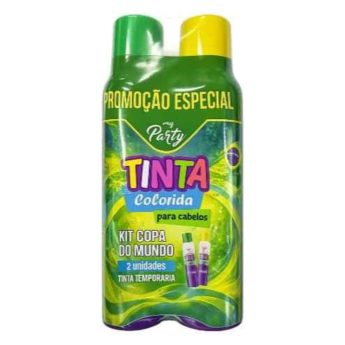 2 Spray Tinta Cabelo Copa Verde Amarelo Brasil Torcida Folia