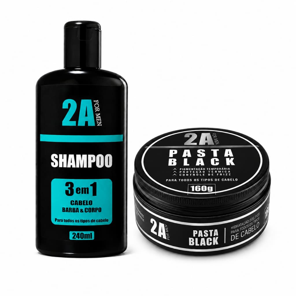 Kit Pasta Modeladora Black 160g + Shampoo Masculino 240ml 2A For Men Cabelo Sem Frizz e Definição