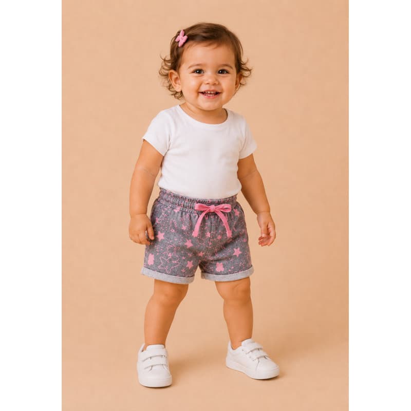 Bermuda de Bebê Menina (1-3 meses);(2 anos) Short Infantil Menina Bermuda estampa de nuvens e estrelas