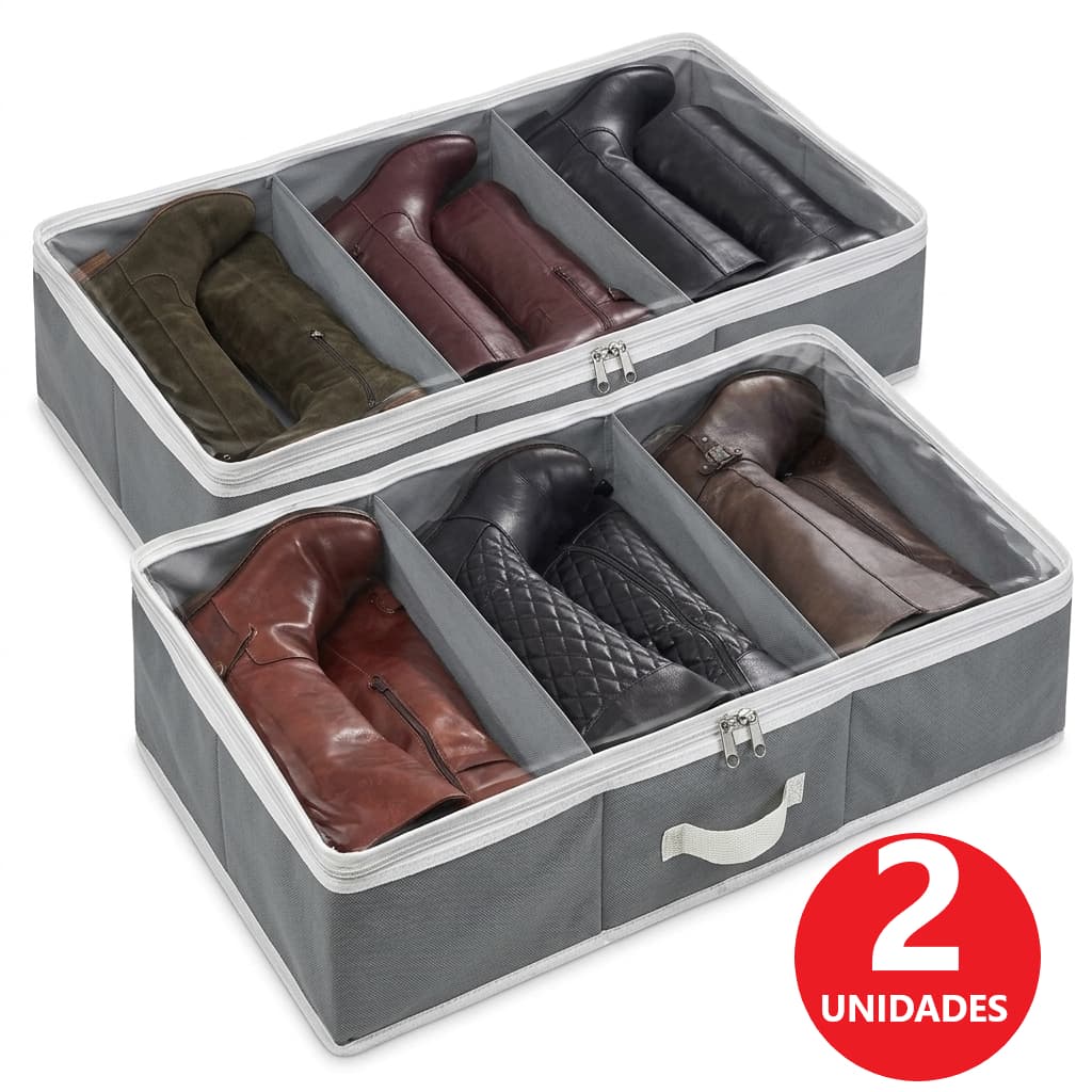 Kit 2 Organizador De Botas Cano Longo Sapateira Dobrável Portátil Zíper Alça Visor TNT Guarda Roupa